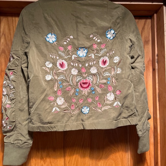 DRIFTWOOD Floral Embroidered Bomber Jacket Size XS Green Full Zip $158 Boho - Picture 6 of 9